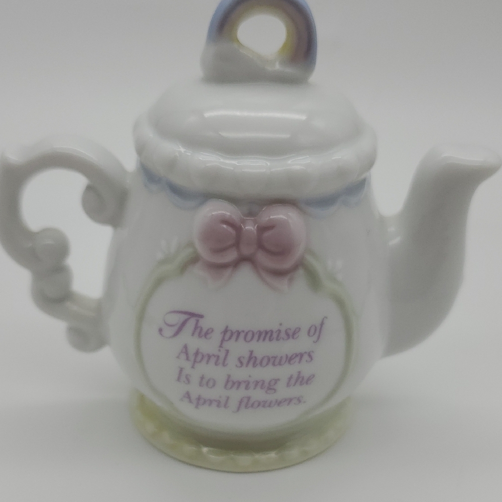 Precious Moments White and Pink Teapot Figurine